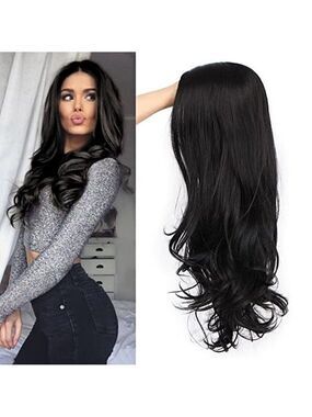 𝅺🆕BLACK Long Wavy Natural Looking Curly Wig Synthetic Middle Part Full Head NWT